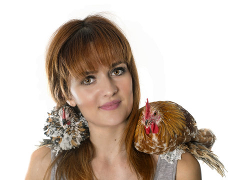 Young Woman And Chicken