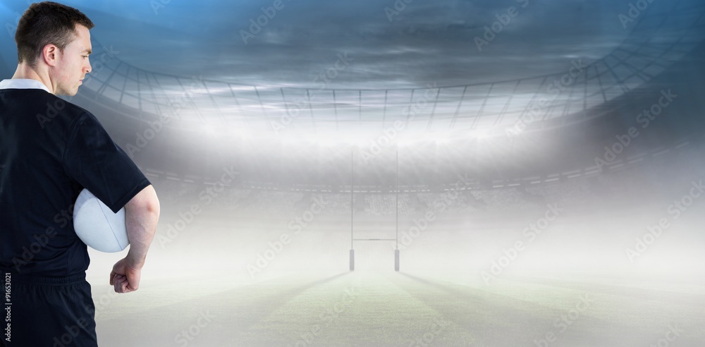 Poster composite image of rugby player gesturing with hands