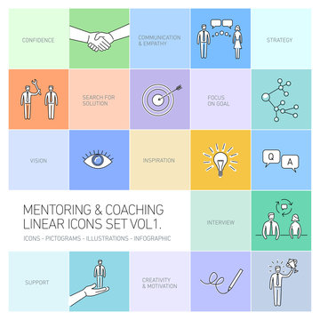 vector abstract mentoring and coaching linear icons