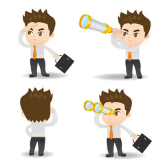 Businessman use telescope with briefcase