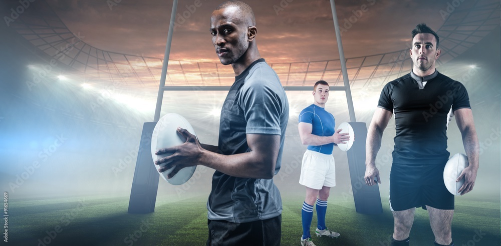 Poster composite image of rugby player holding rugby ball