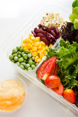 take away salads on white. Includes green salad, garden salad, g
