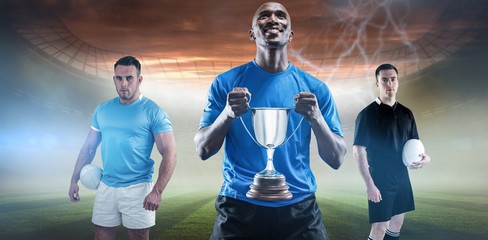 Plakat Composite image of rugby player looking at camera