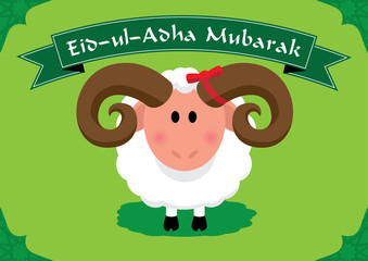 Cute sheep on seamless islamic pattern for muslim festival of sacrifice Eid-ul-Adha (Bayram) text: mubarek sacrifice holiday