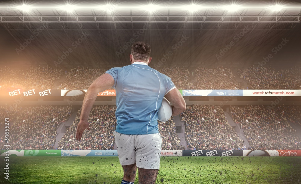 Poster composite image of rugby player running with the ball