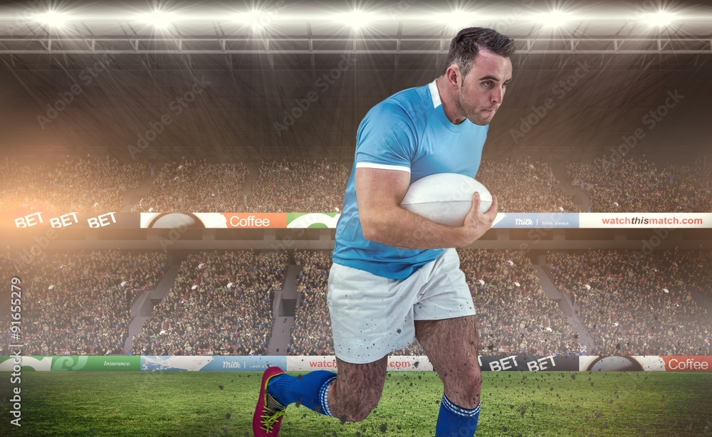 Poster composite image of rugby player running with the ball