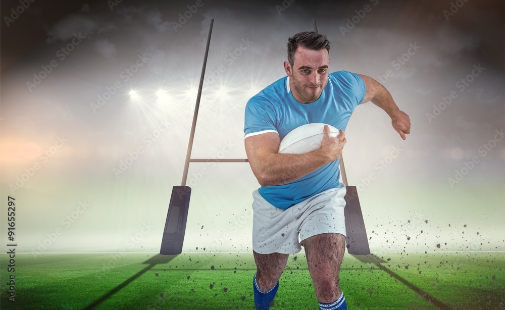 Poster composite image of rugby player running with the ball