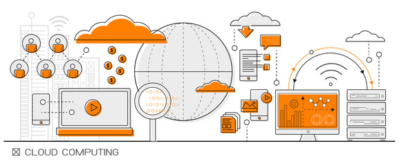 Cloud Computing concept info graphics. line icon flat design elements vector. 