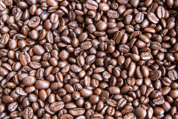 Roasted coffee background, close-up