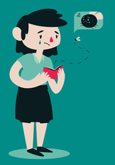 Sad Broken Woman Opening Wallet