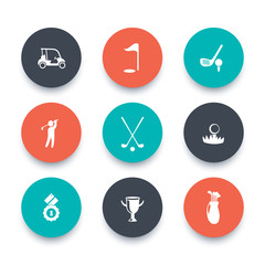 Golf, golf club, car, golfer, round icons