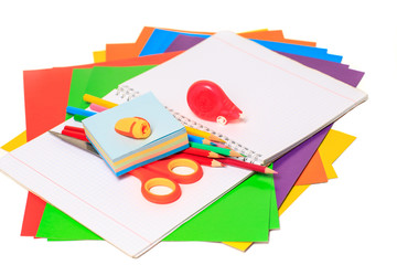 Back to school.  School accessories on a white background.