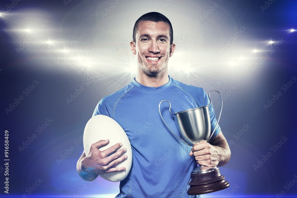 Poster composite image of portrait of smiling rugby player