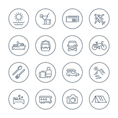 Travel, tourism, trip, vacation line icons pack