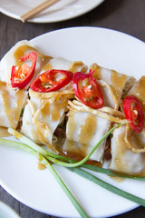 Fresh spring rolls with sauce on white plate,Thai food