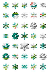 Set of abstract colorful snowflake logo icons, winter concepts