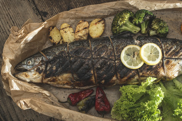 Roasted salmon and vegetables