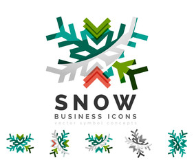 Set of abstract colorful snowflake logo icons, winter concepts