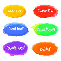 Set of bright watercolor button and banners - grunge watercolor. Vector watercolor oval blotch collection, paint by brush strokes and splashes.  Design elements. Vector illustration. Eps 10.