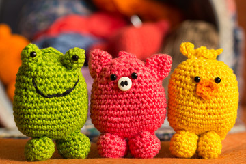 Various handmade  Amigurumi (crocheted or knitted stuffed toy)