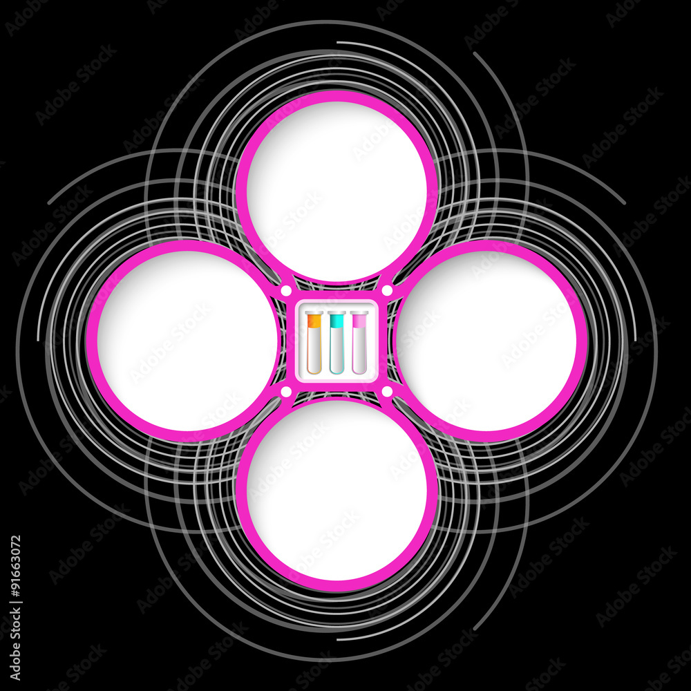Poster four colored circular frames for your text and test tubes