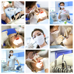 Dentist collage with different views at clinic