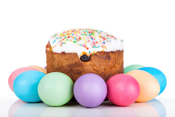 Easter cake and painted eggs