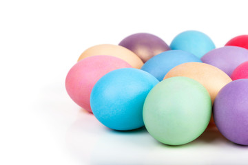 Easter eggs closeup on white