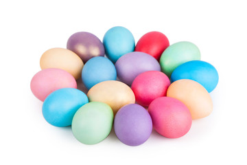 Fototapeta na wymiar Easter eggs closeup on white