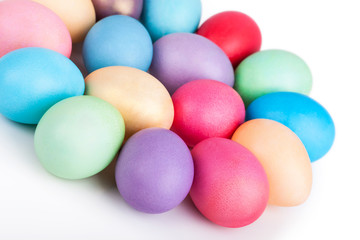 Fototapeta na wymiar Easter eggs closeup on white