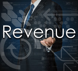 the businessman is presenting the business text with the hand: R