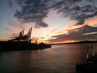 Fototapeta na wymiar Sunset Over Bay, Montevideo Uruguay