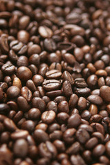 Grains of roasted coffee - close-up