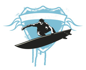 surf shield with surfer and banner to copy © locotearts