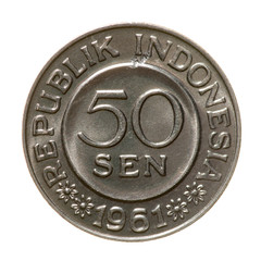  Fifty sen coin Republic of Indonesia isolated on a white backgr © vitalily_73