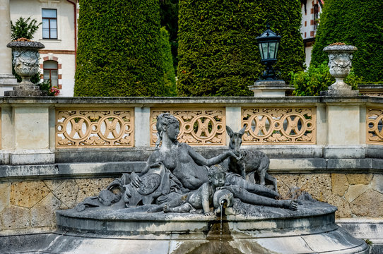 Tilgnerbrunnen fountain in the courtyard of the Hermesvilla in Vienna, Austria