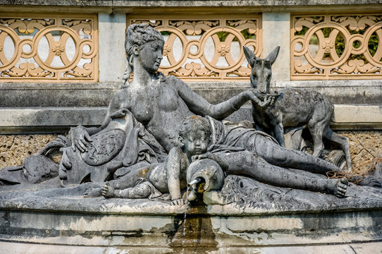 Tilgnerbrunnen fountain in the courtyard of the Hermesvilla in Vienna, Austria