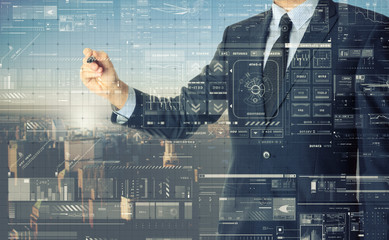 businessman writing and drawing some sketches