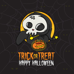 Vector Illustration of Kid Dressed Up Death Skull Costume on Halloween.