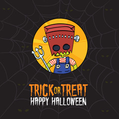 Vector Illustration of Kid Dressed Up Frankenstein Costume on Halloween.
