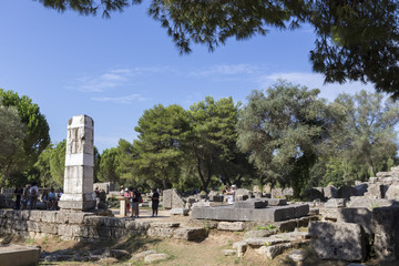 Ancient ruins of the Philippeion at Olympia, Greece. The Archaeo