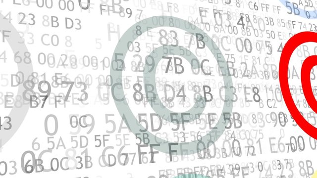 Hex code with red copyright icons