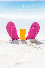 Summer beach accessories on seaside