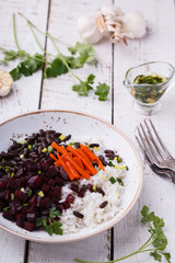 Beans with rice and beet.