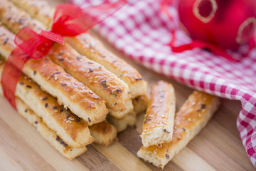 Bread Salty Grissini Sticks with sesame and flax seeds