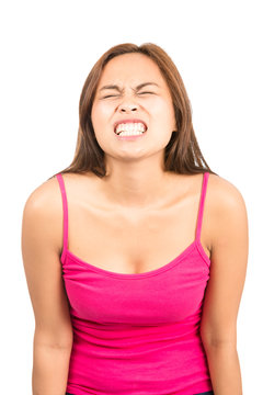 Temper Tantrum Young Asian Woman Grimace Gritting