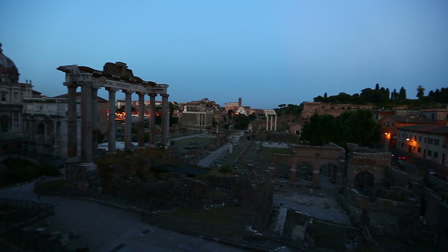 Pan Shot Roman Forum at Rome Lazio Italy