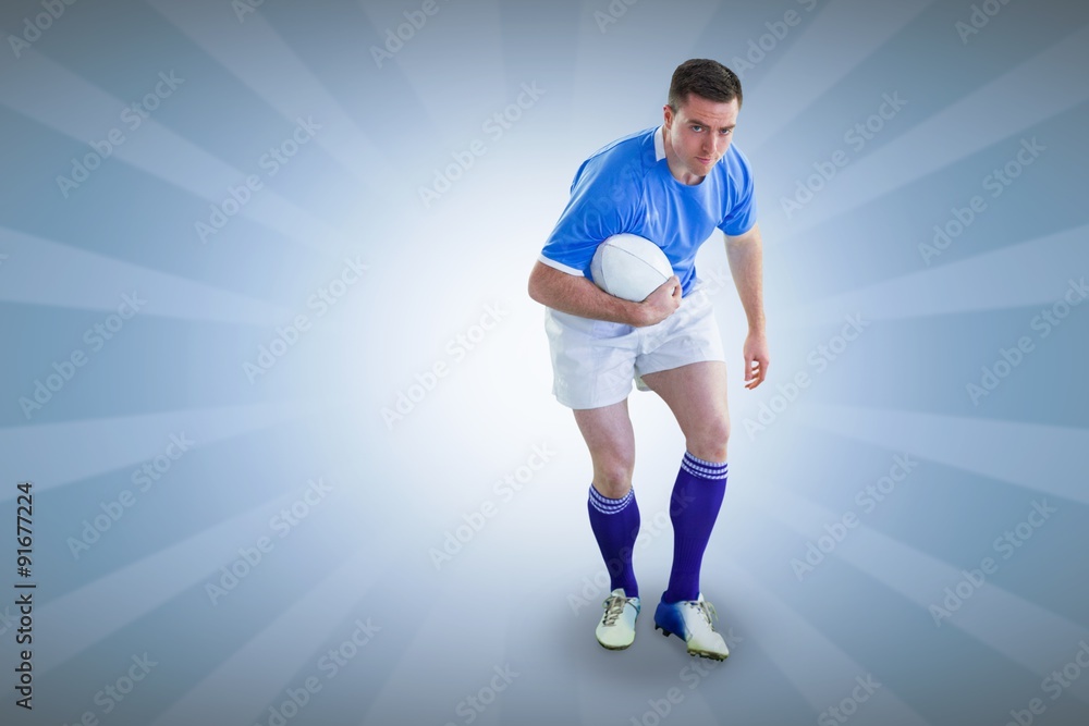 Poster composite image of rugby player doing a side pass