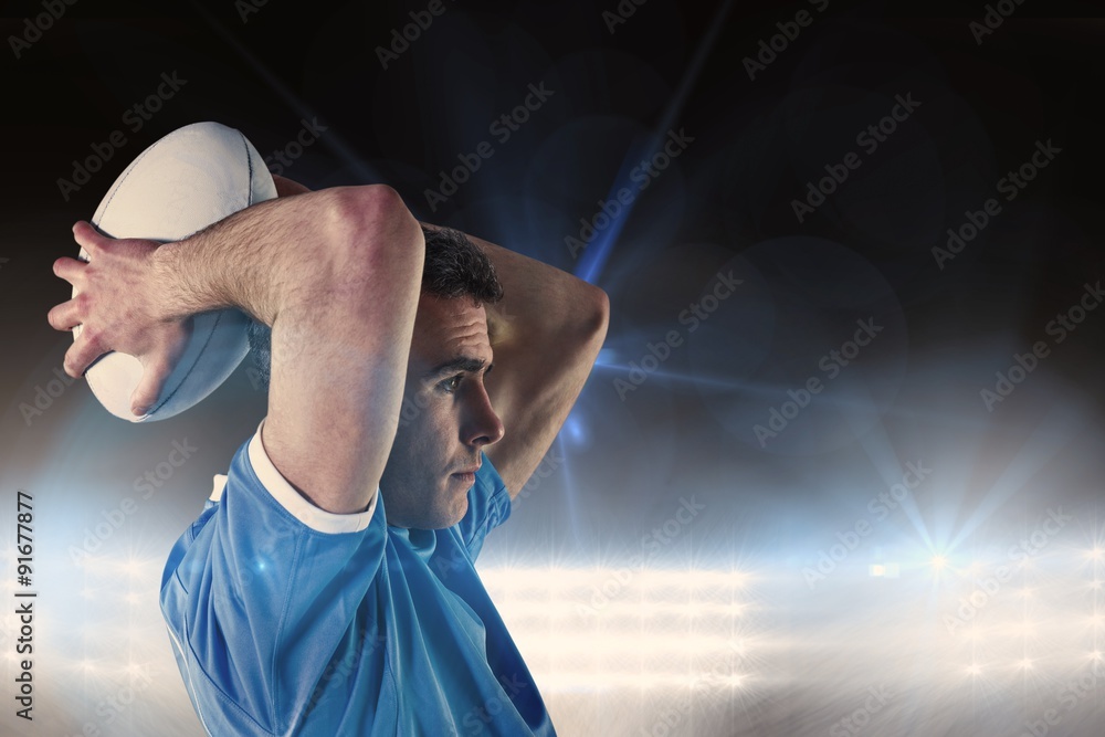 Poster composite image of rugby player gesturing with hands
