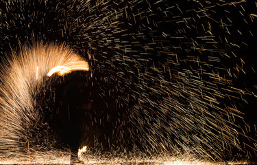 Fire Show performed by unknown person. Long Exposure Photography